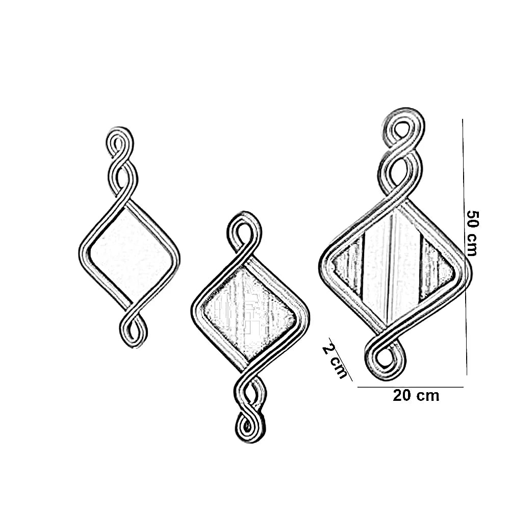 طقم مرايات حائط بإطار ام دي اف، 20*2*50 سم - 3 قطع