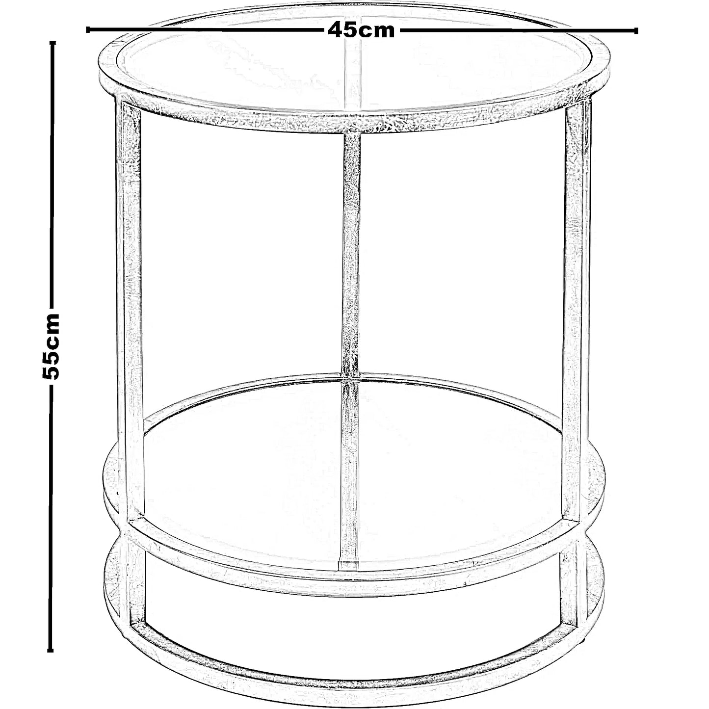 ترابيزة جانبية ستيل بسطح زجاج، 45*45*55 سم