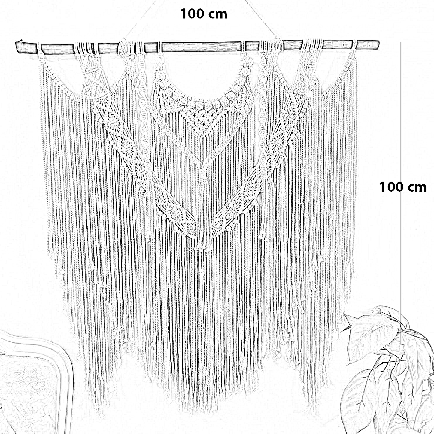 مكرمية حائط قطن و خشب موسكي، 100*100 سم