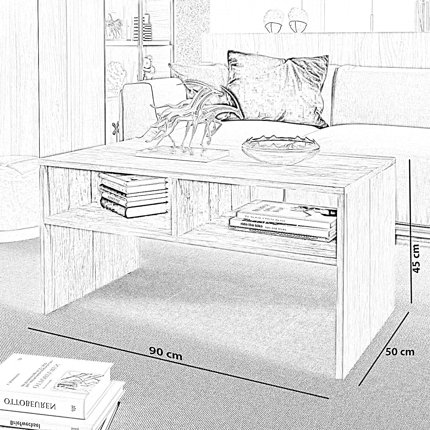 ترابيزة قهوة ام دي اف، 90*50*45 سم