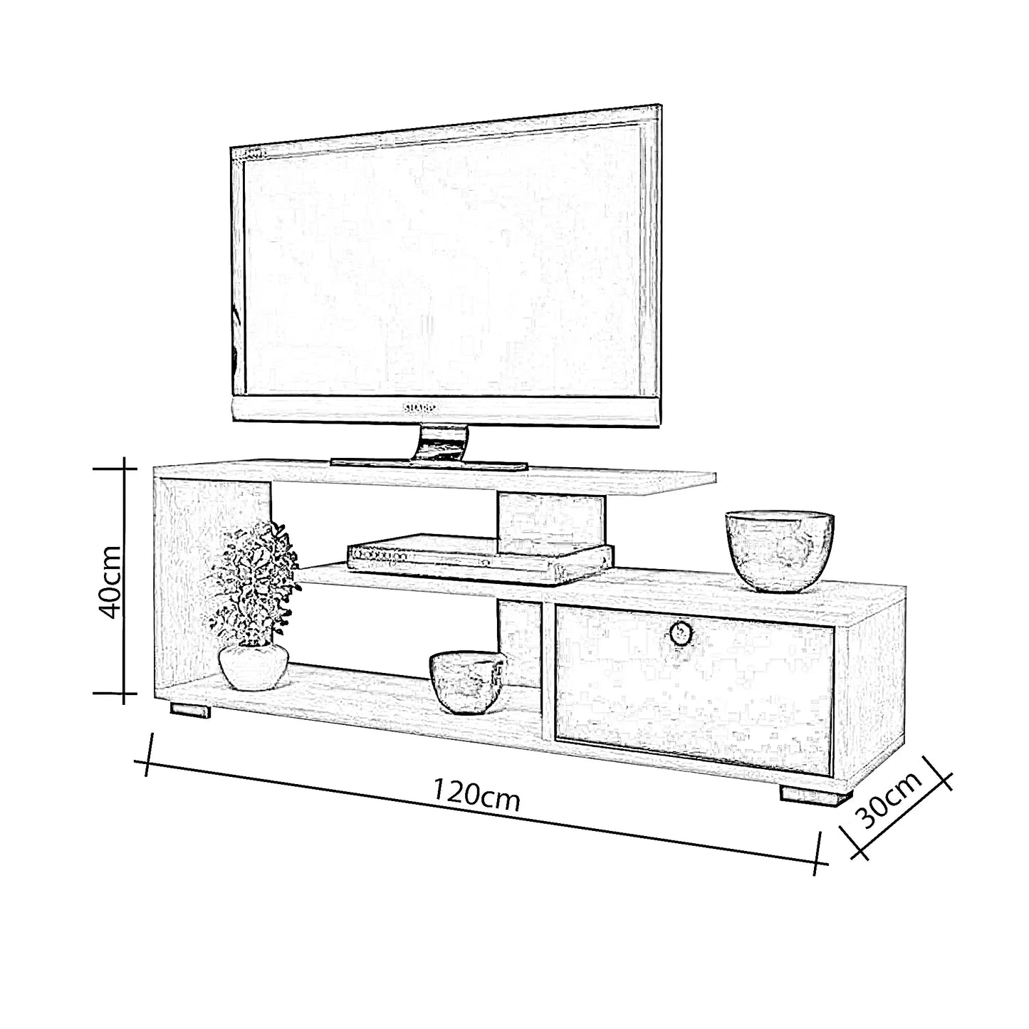 ترابيزة تليفزيون خشب ام دي اف، 120*30*40 سم
