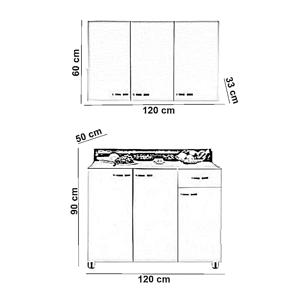 مطبخ خشب ام دي اف، قطعتين