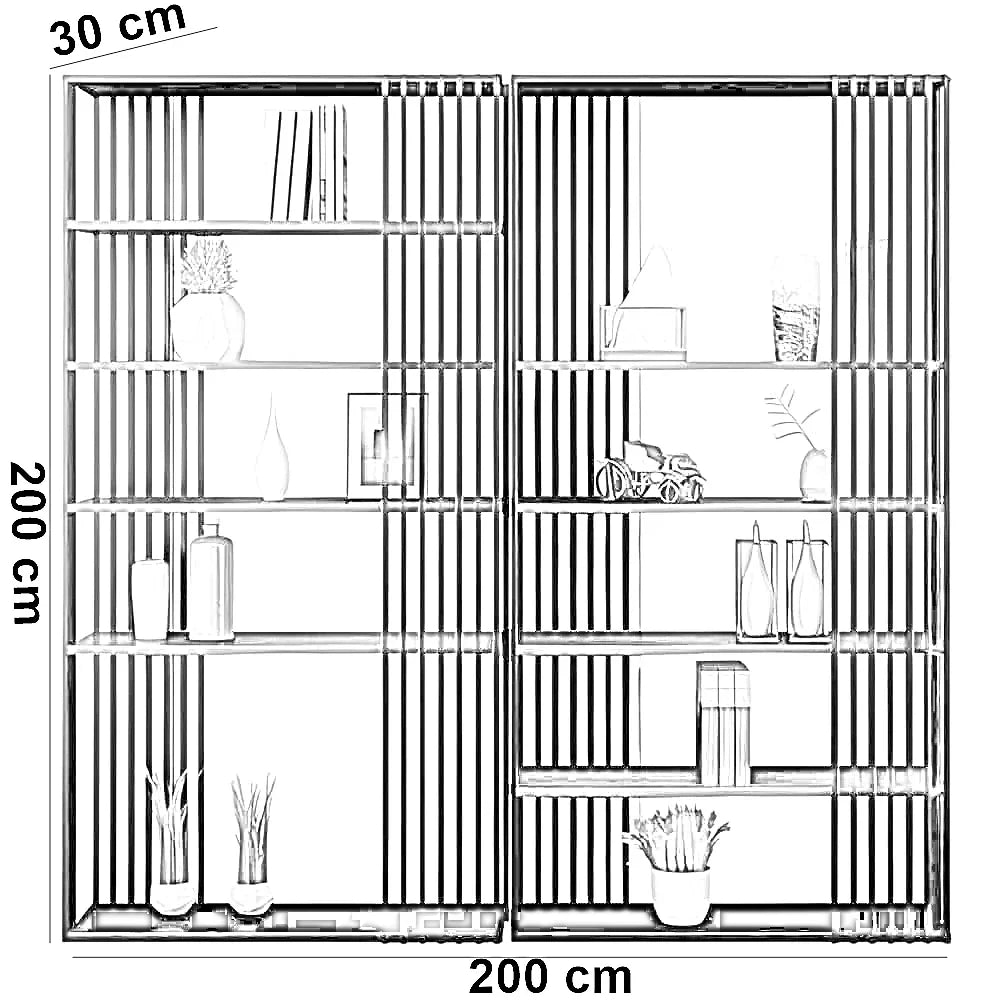 وحدة أرفف ستيل و ام دي اف، 200*30*200 سم - قطعتين