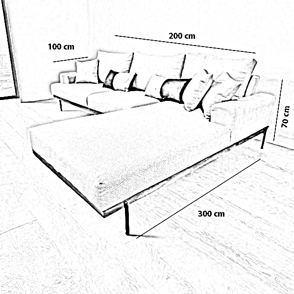 ركنة خشب زان و ستيل، 200*300*70 سم