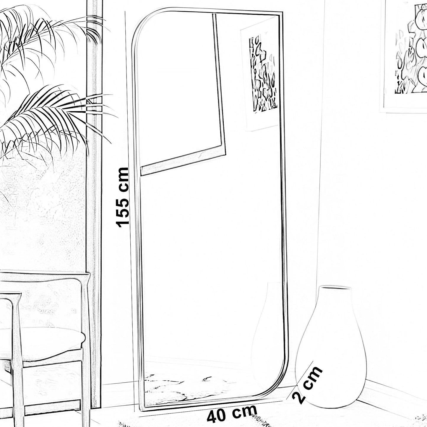 مرايا بإطار خشب ام دي اف، 40*2*155 سم