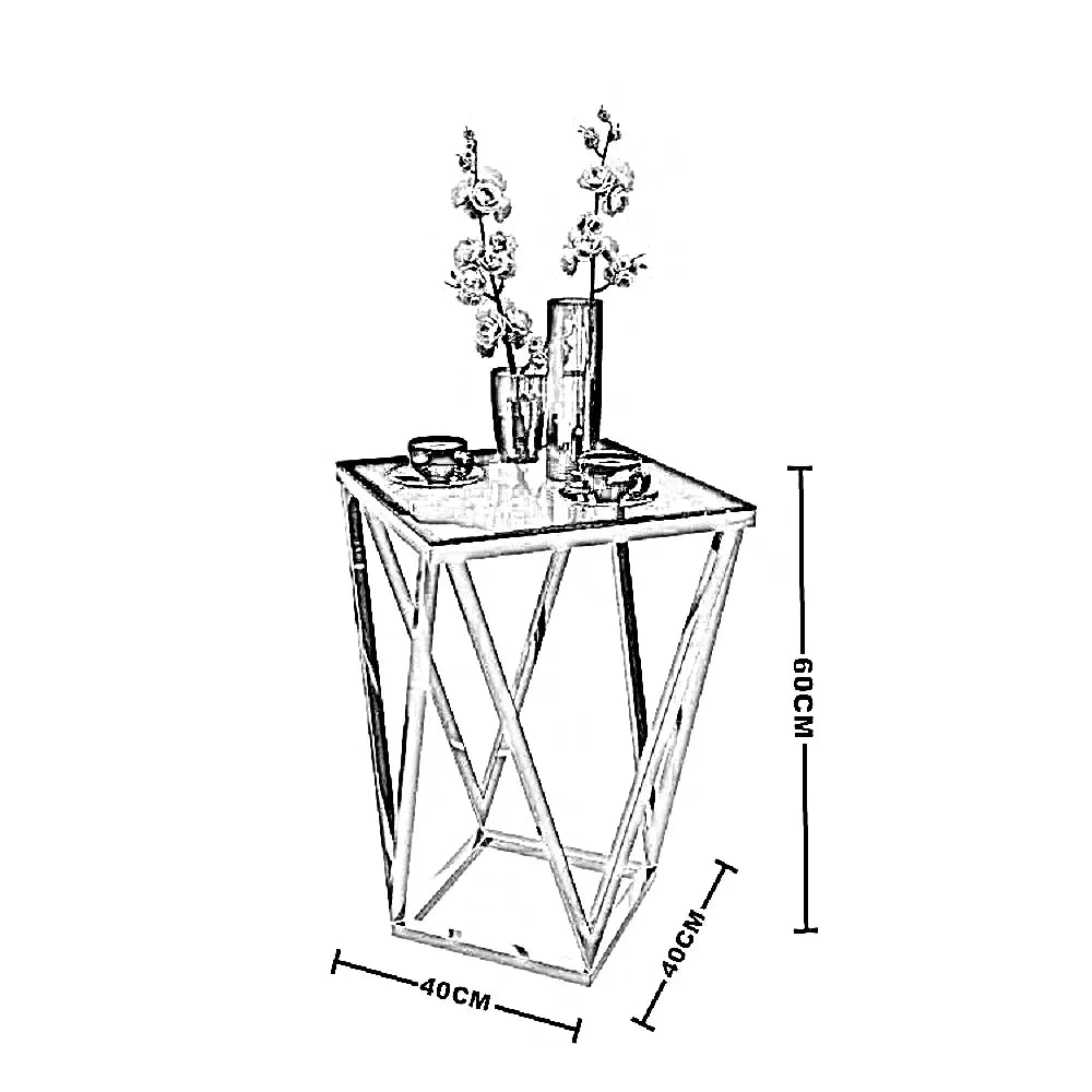 ترابيزة جانبية ستيل بسطح زجاج، 40*40*60 سم