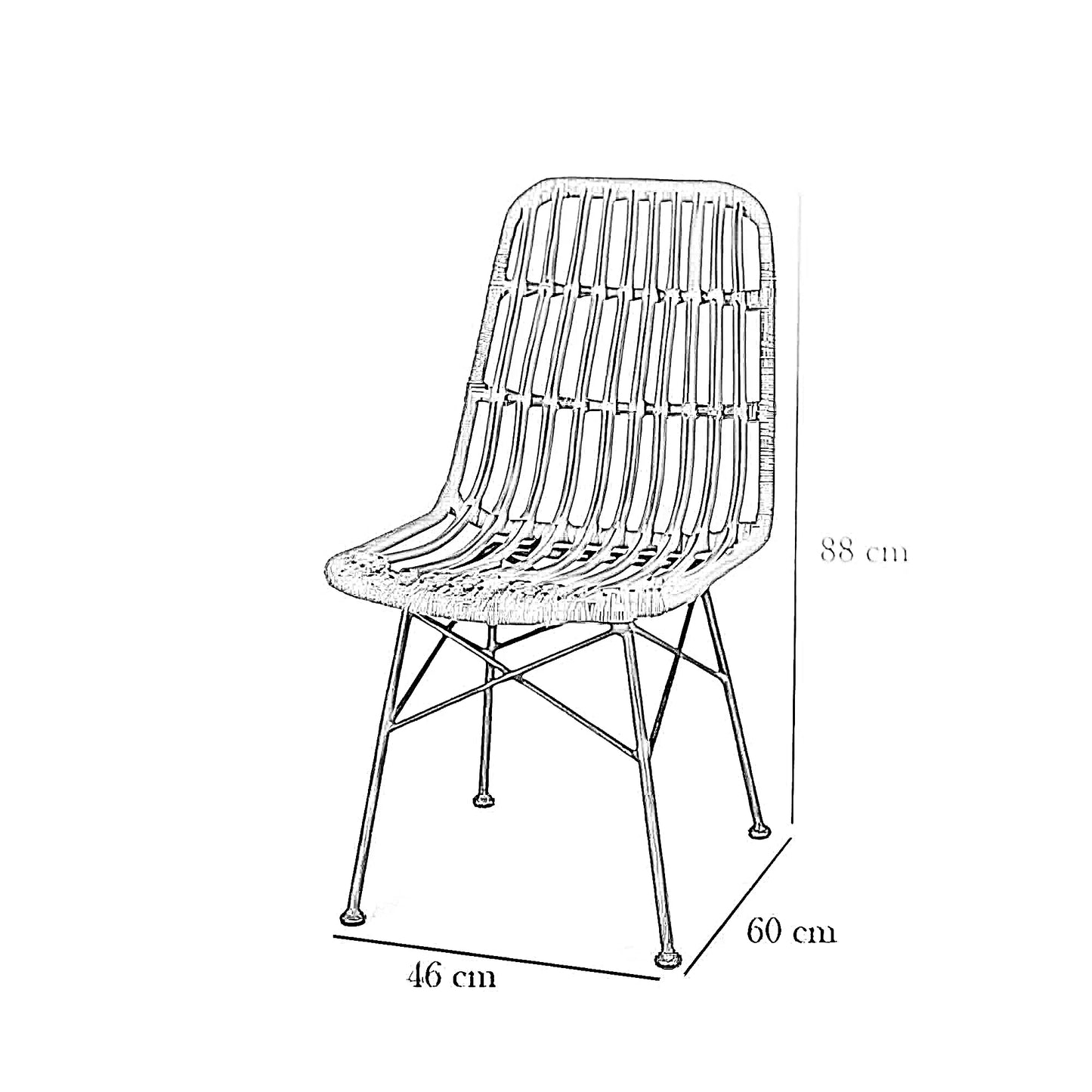 كرسي معدن وراتان، 46*60*88 سم - قطعتين