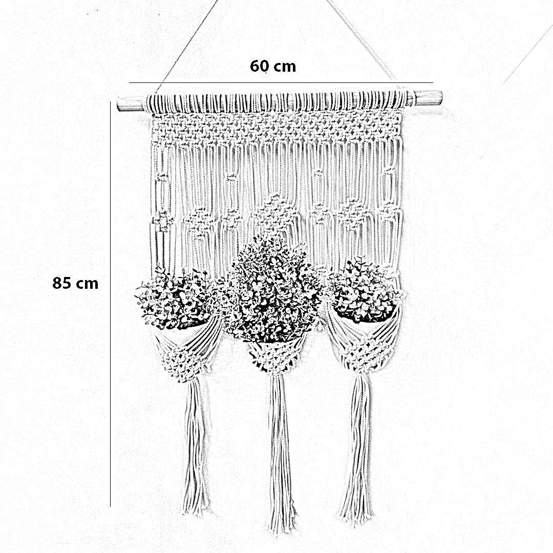 مكرمية حامل أواني زرع قطن و موسكي، 60*85 سم