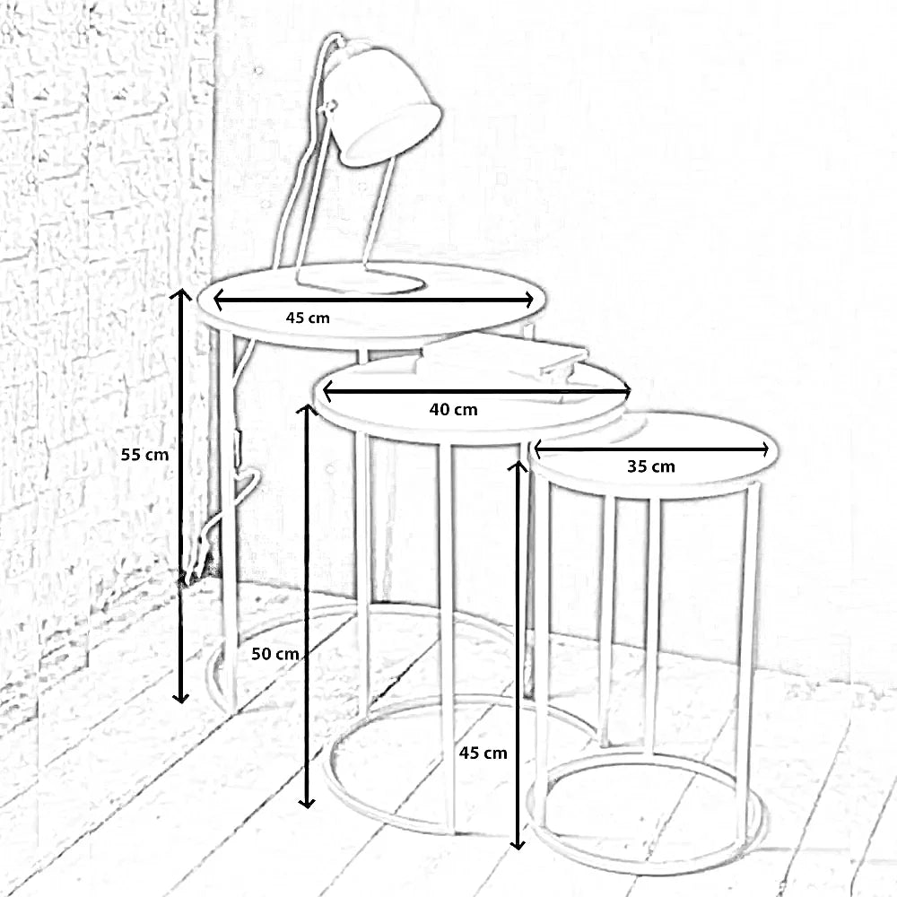 طقم ترابيزات جانبية متداخلة معدن بسطح رخام، 3 قطع