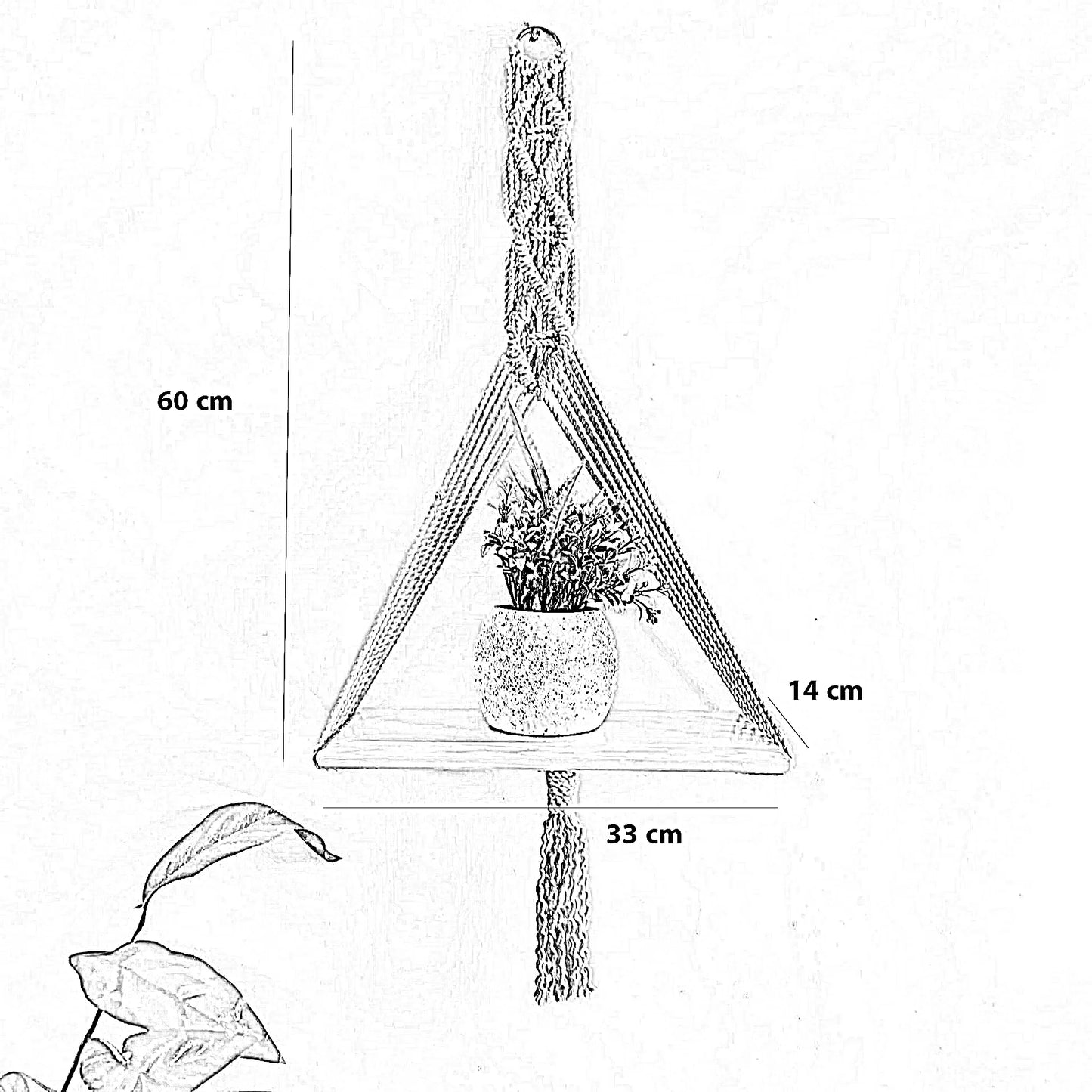 رف مكرمية قطن و خشب موكسي، 33*14*60 سم