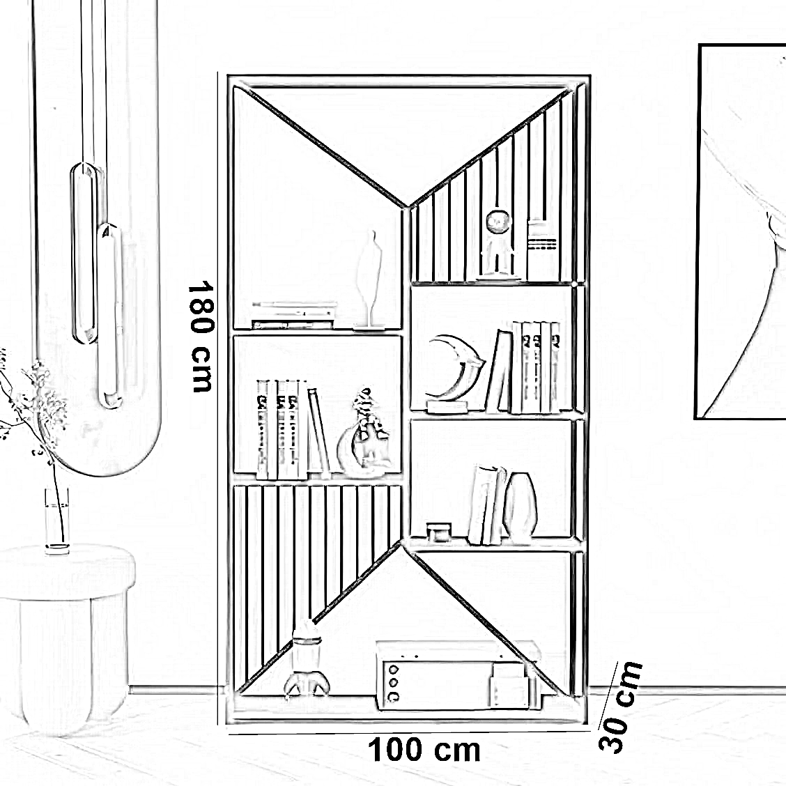 وحدة أرفف ستيل و ام دي اف، 100*30*180 سم