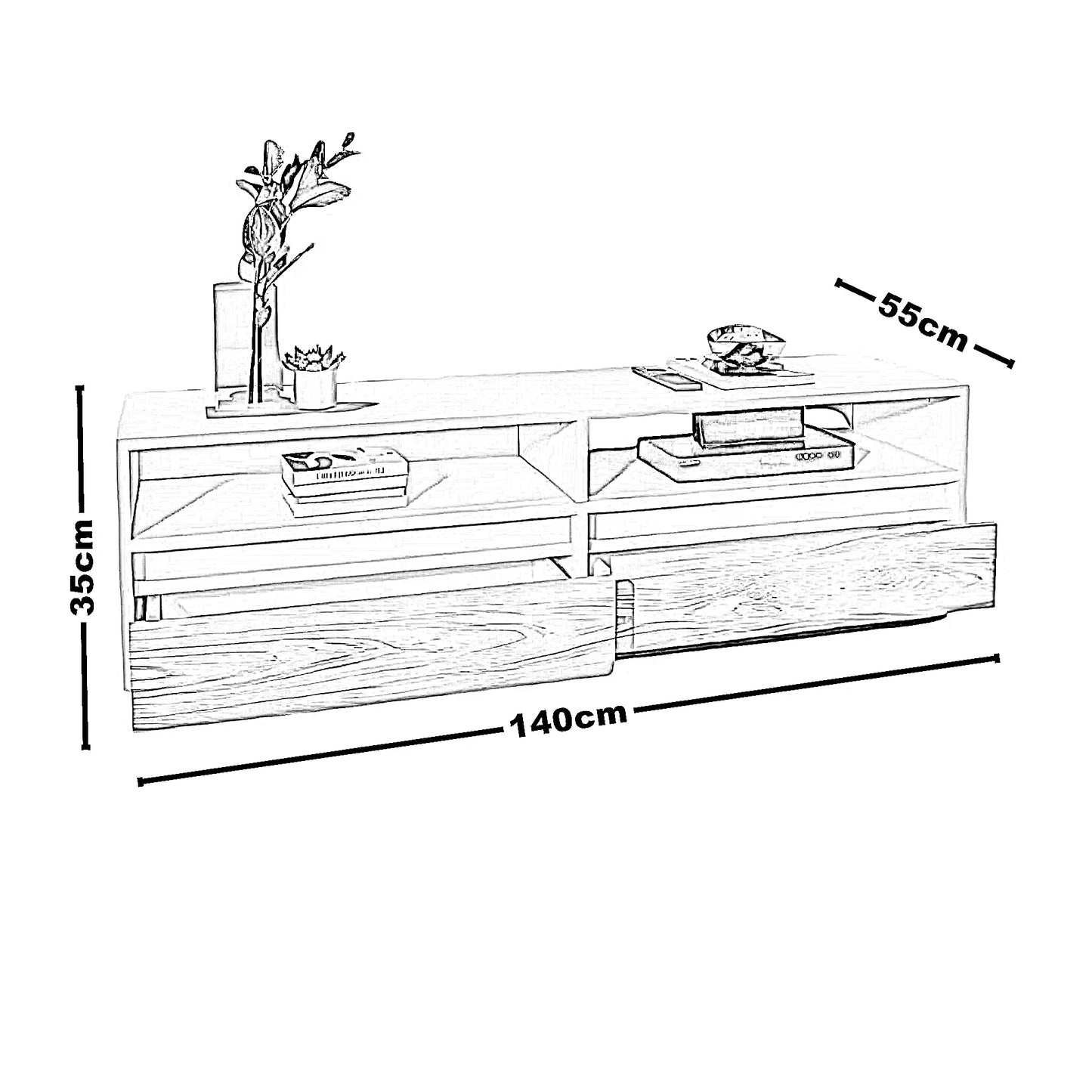 ترابيزة تليفزيون ام دي اف، 140*55*35 سم