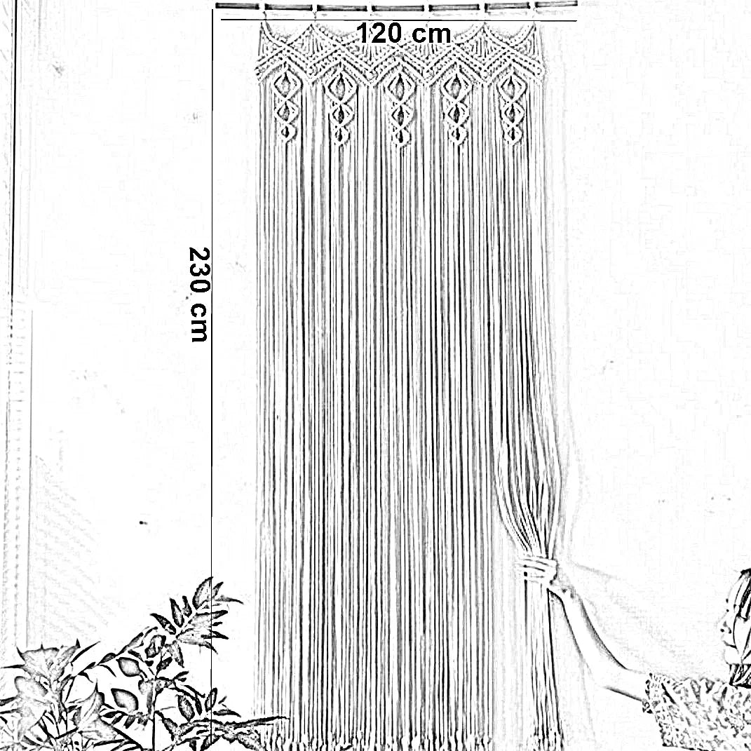 ستارة مكرمية خشب موسكي وقطن، 120*230 سم