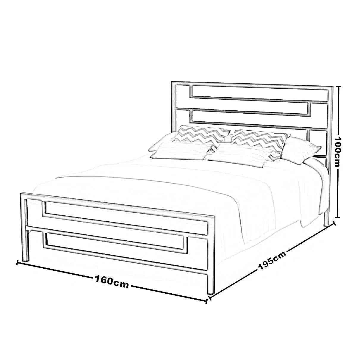 سرير كينج معدن و خشب طبيعي، 160*195*100 سم