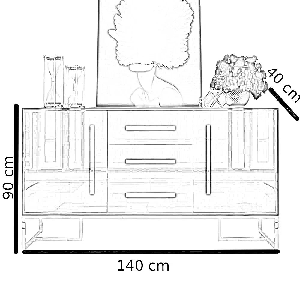بوفيه ام دي اف، 140*40*80 سم