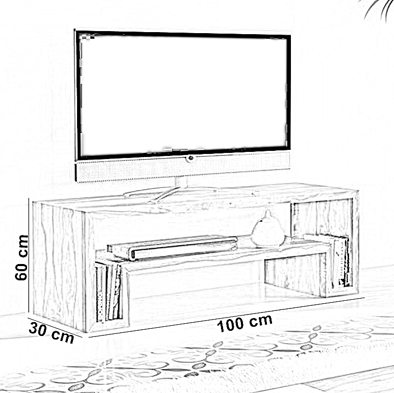 ترابيزة تليفزيون خشب ام دي اف، 100*30*60 سم