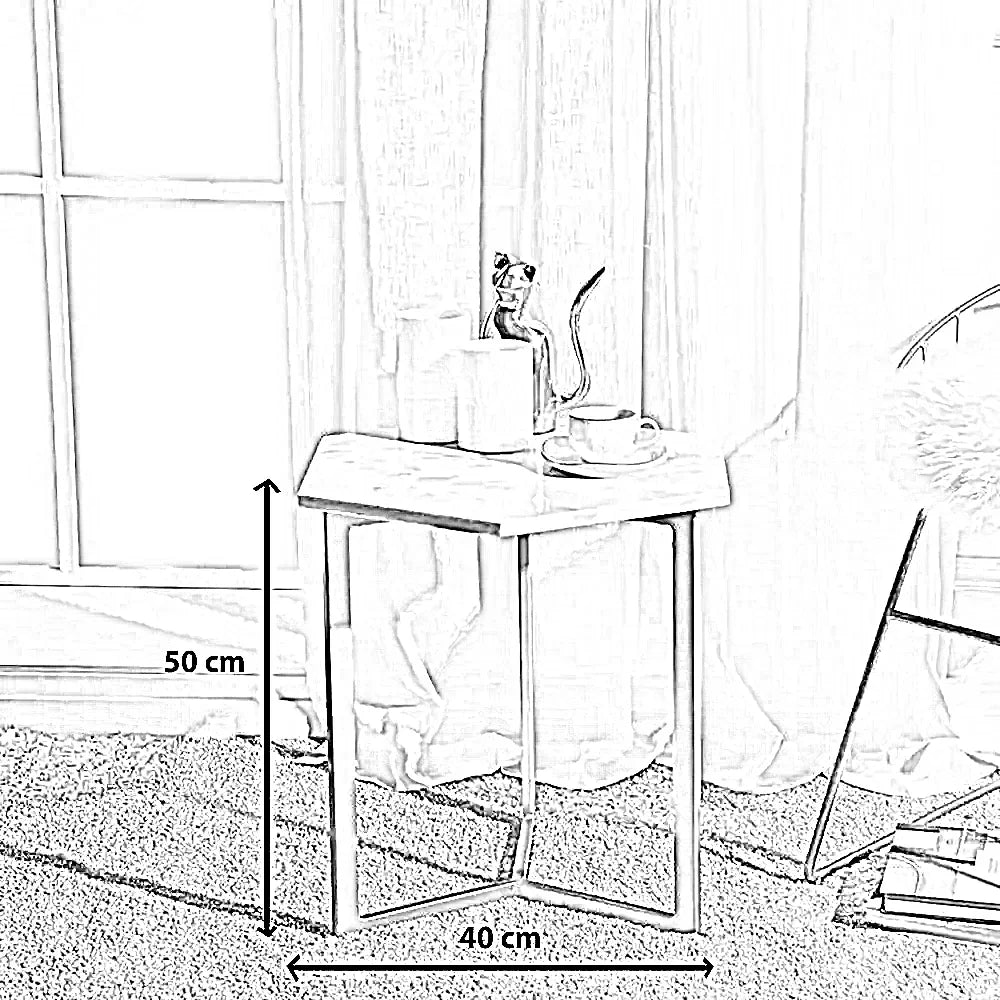 ترابيزة جانبية ستيل بسطح رخام، 40*40*50 سم