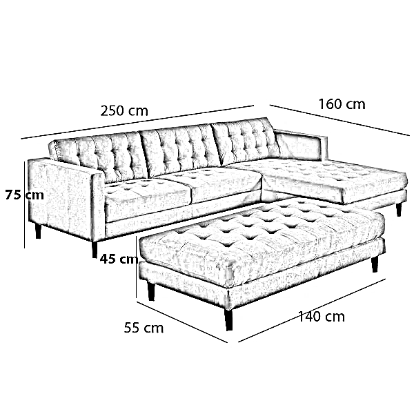 ركنة مع بانكيت خشب زان، 250*160*75 سم