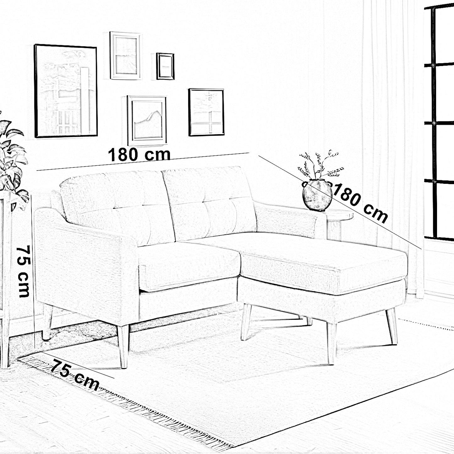 ركنة خشب زان أحمر، 180*180*75 سم