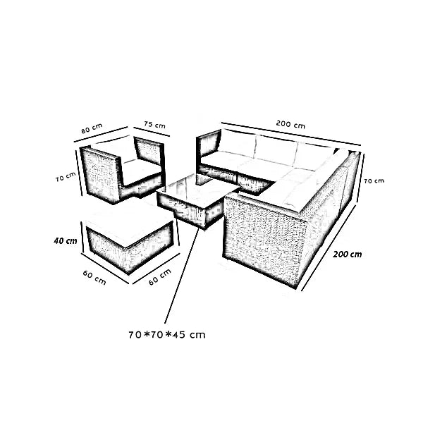 طقم للحدائق معدن و راتان، 4 قطع