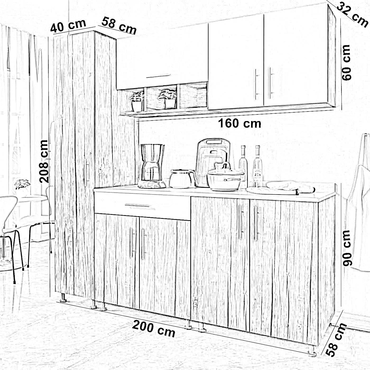 مطبخ خشب ام دي اف، 3 قطع