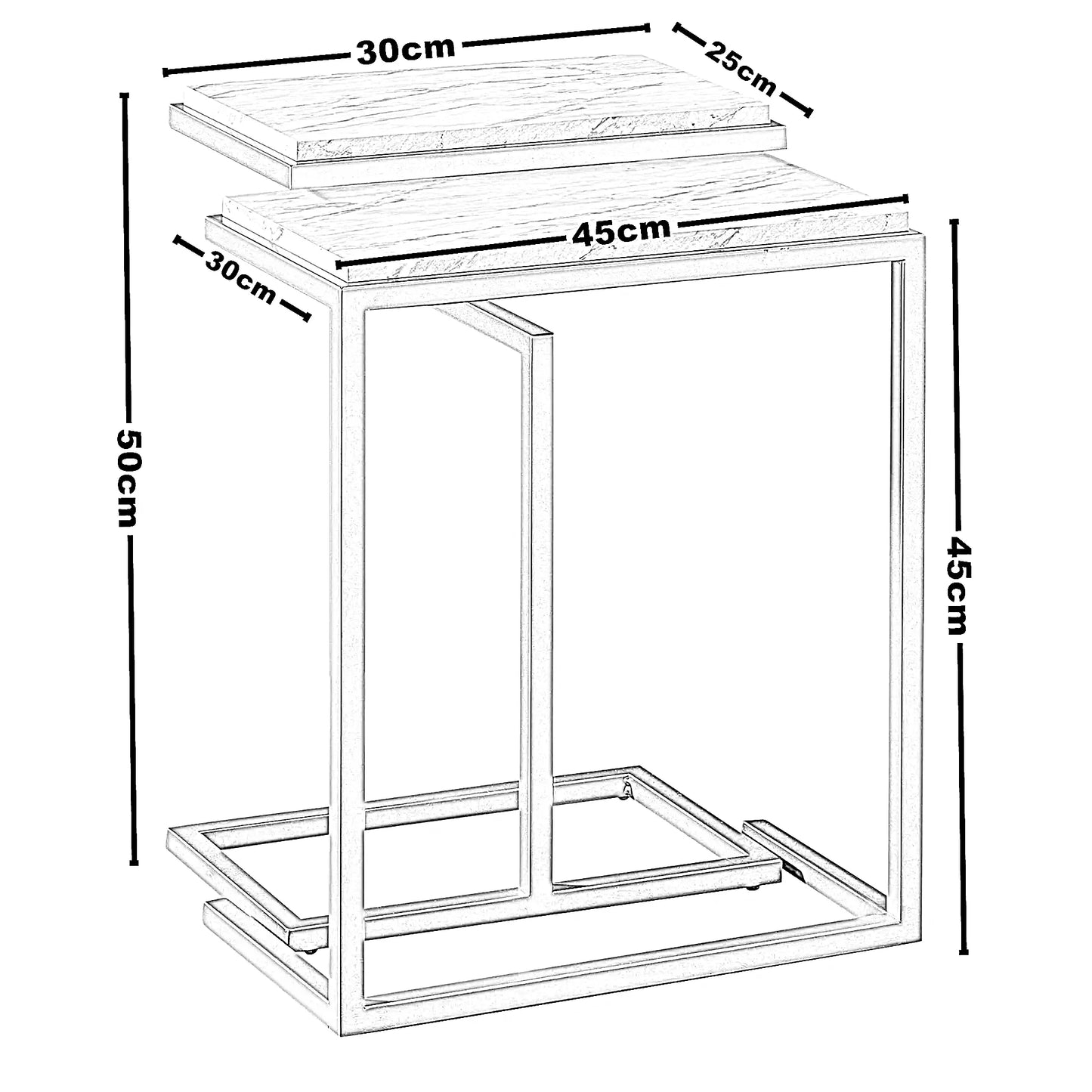 ترابيزة جانبية مزدوجة معدن بسطح رخام