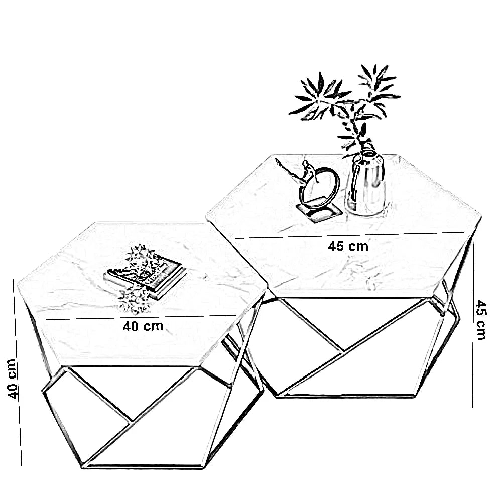 طقم ترابيزات قهوة ستيل بسطح رخام، قطعتين