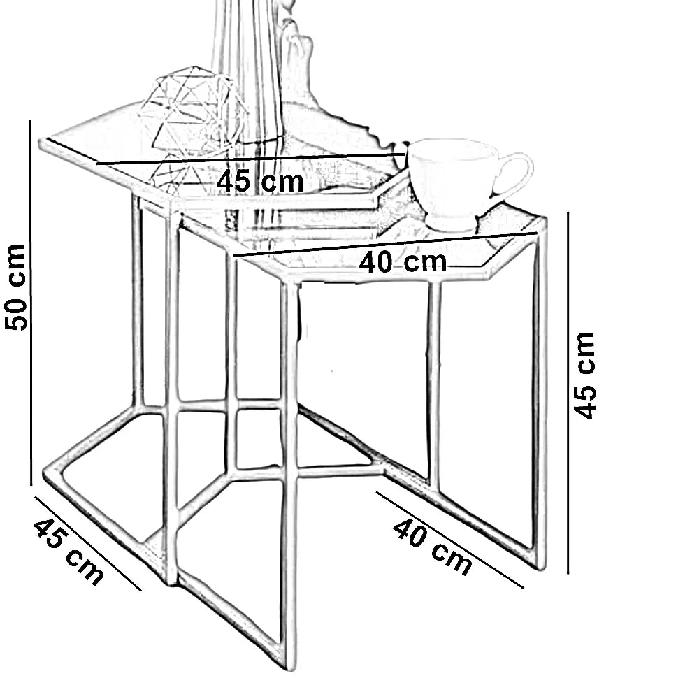 طقم ترابيزات جانبية معدن بسطح زجاج، قطعتين