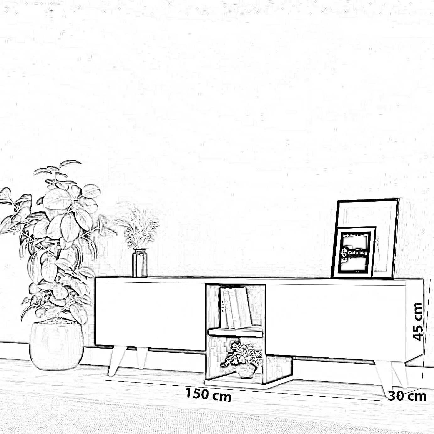 ترابيزة تليفزيون ام دي اف، 150*30*45 سم