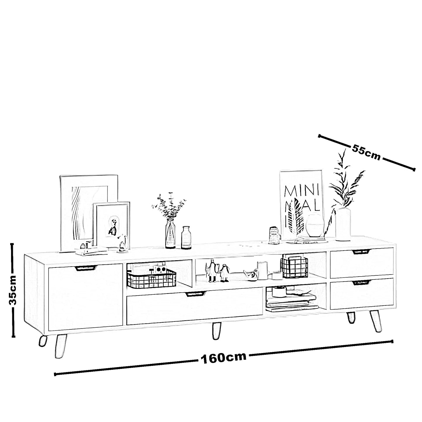 ترابيزة تليفزيون ام دي اف، 160*55*35 سم