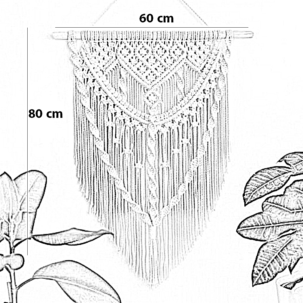 مكرمية حائط قطن وخشب طبيعي، 60*80 سم