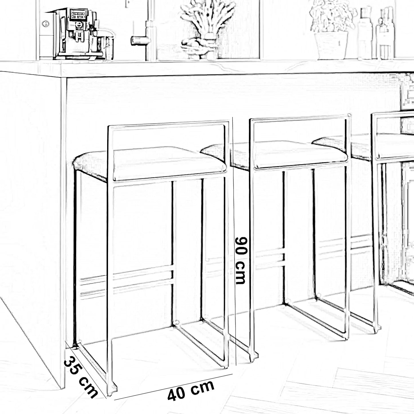 كرسي بار ستيل و جلد، 40*35*90 سم