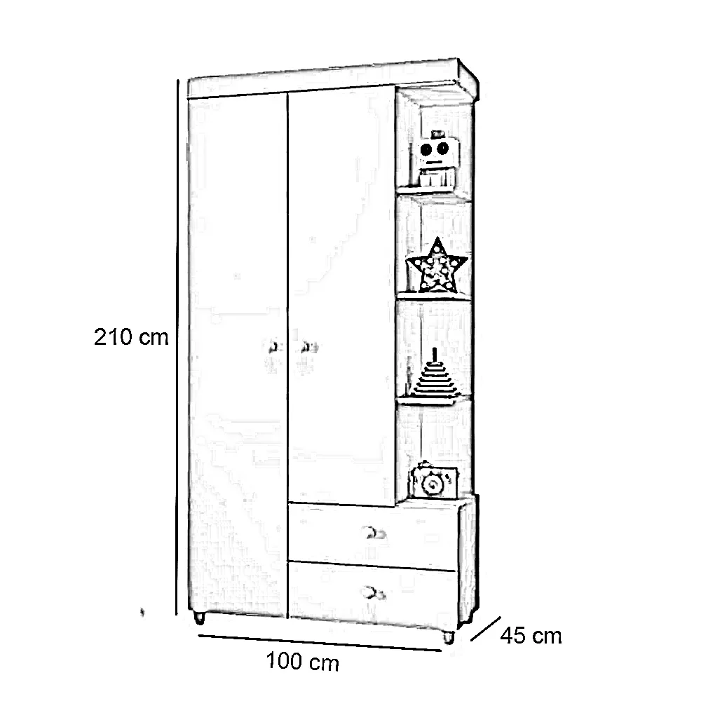 دولاب خشب ام دي اف، 100*45*210 سم