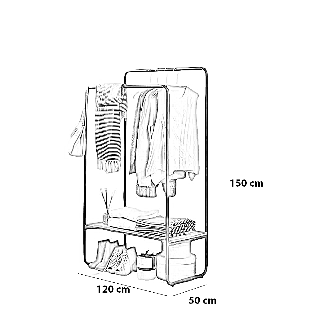 علاقه ملابس ستيل و خشب ام دي اف، 120*50*150 سم