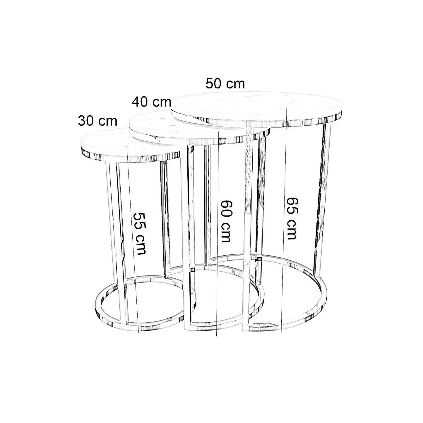 طقم ترابيزات جانبية متداخلة ستيل بسطح رخام، 3 قطع