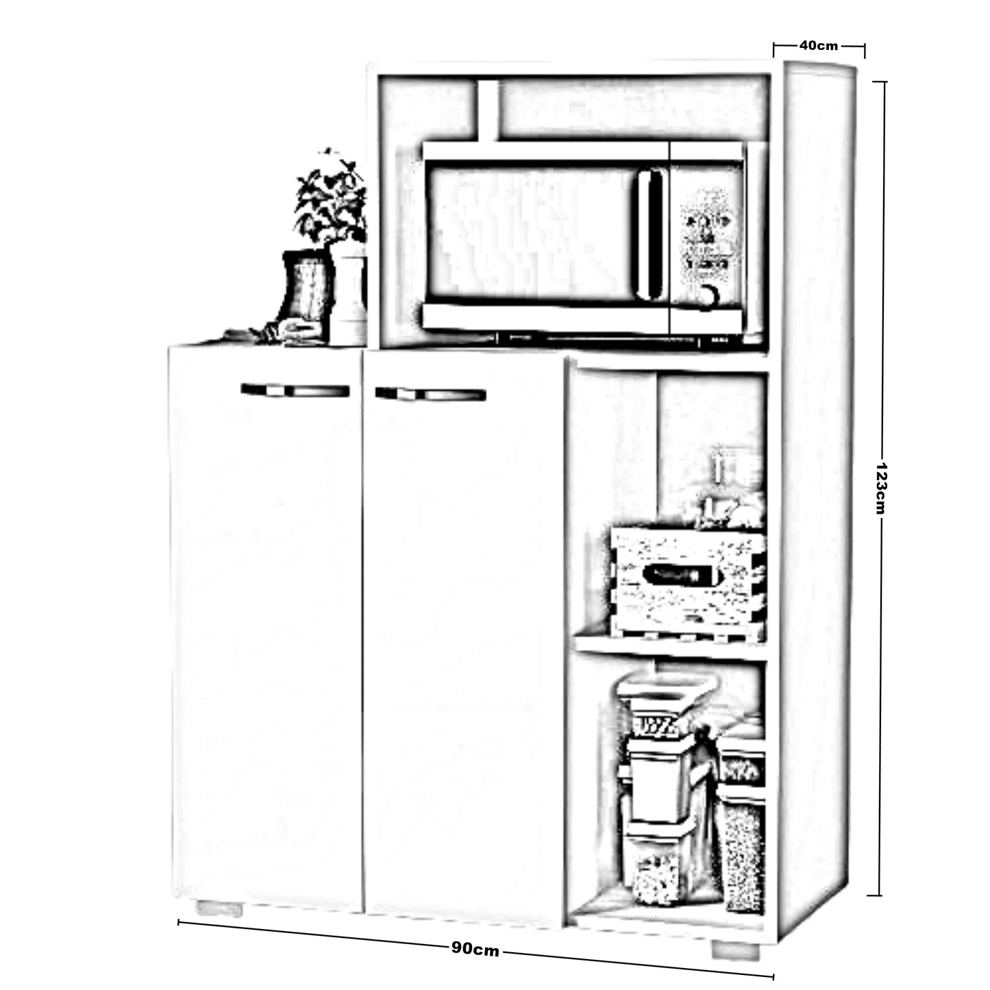 وحدة تخزين للمطبخ، خشب ام دي اف ، 90*40*123 سم