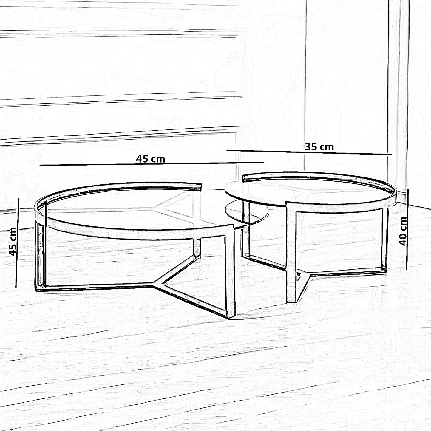 طقم ترابيزات قهوة ستيل بسطح زجاج، قطعتين