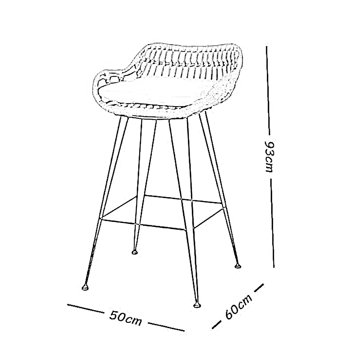 طقم كراسي راتان، 4 قطع - 50*60*93 سم