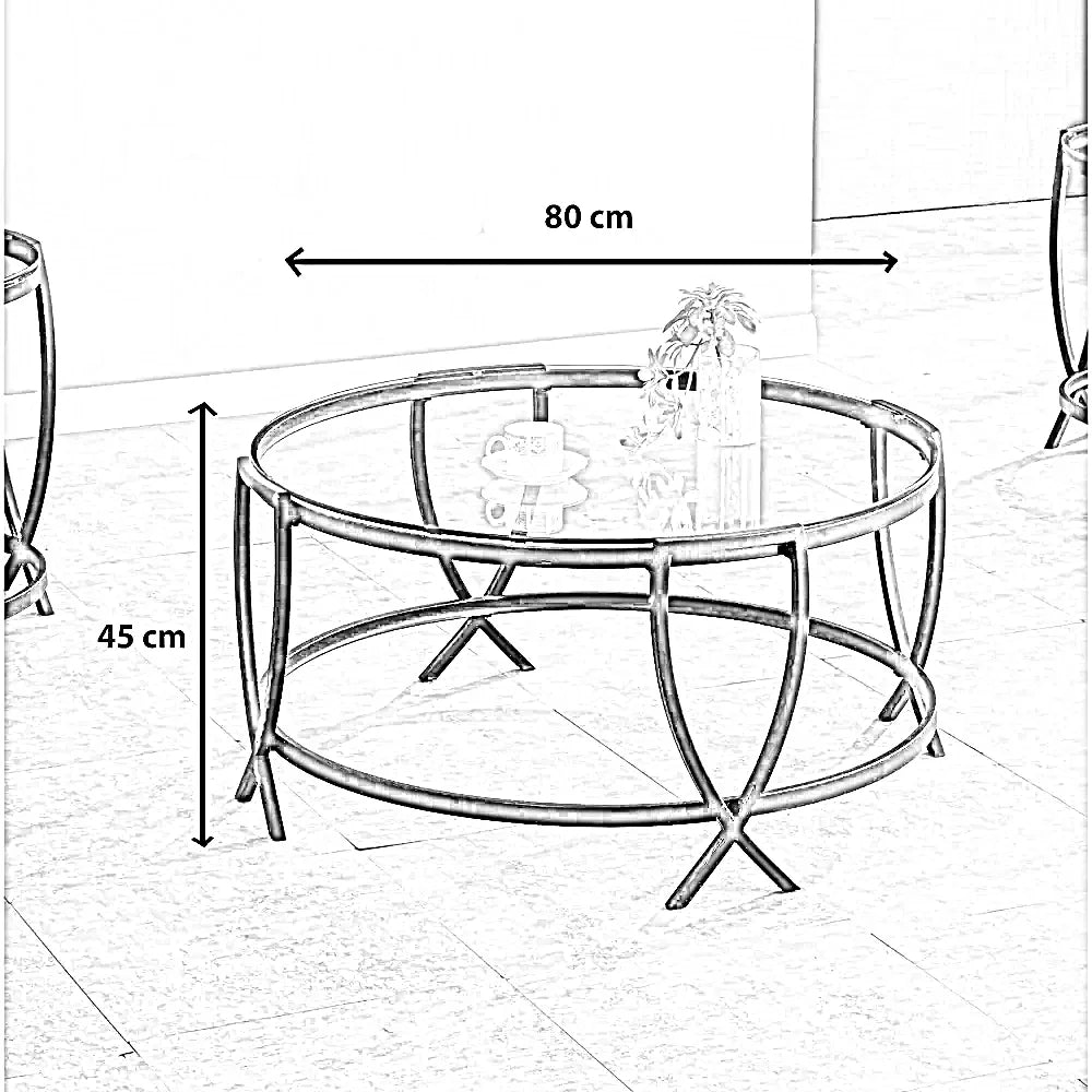 ترابيزة قهوة ستيل بسطح زجاج، 80*80*45 سم