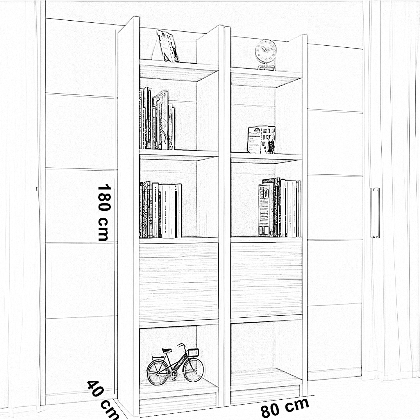 وحدة تخزين مكتبية ام دي اف أسباني، 80*40*180 سم