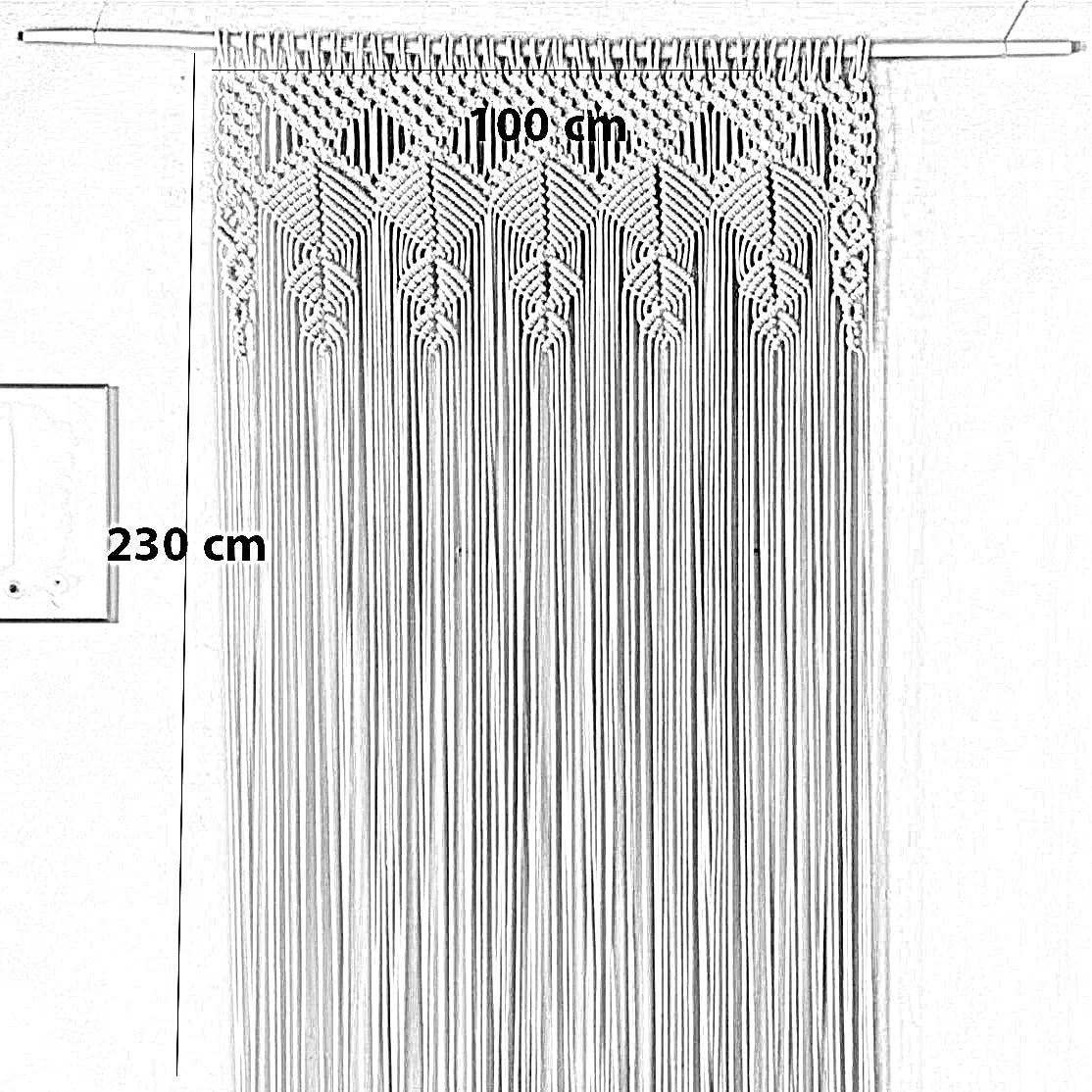 ستارة مكرمية قطن وخشب طبيعي، 100*230 سم