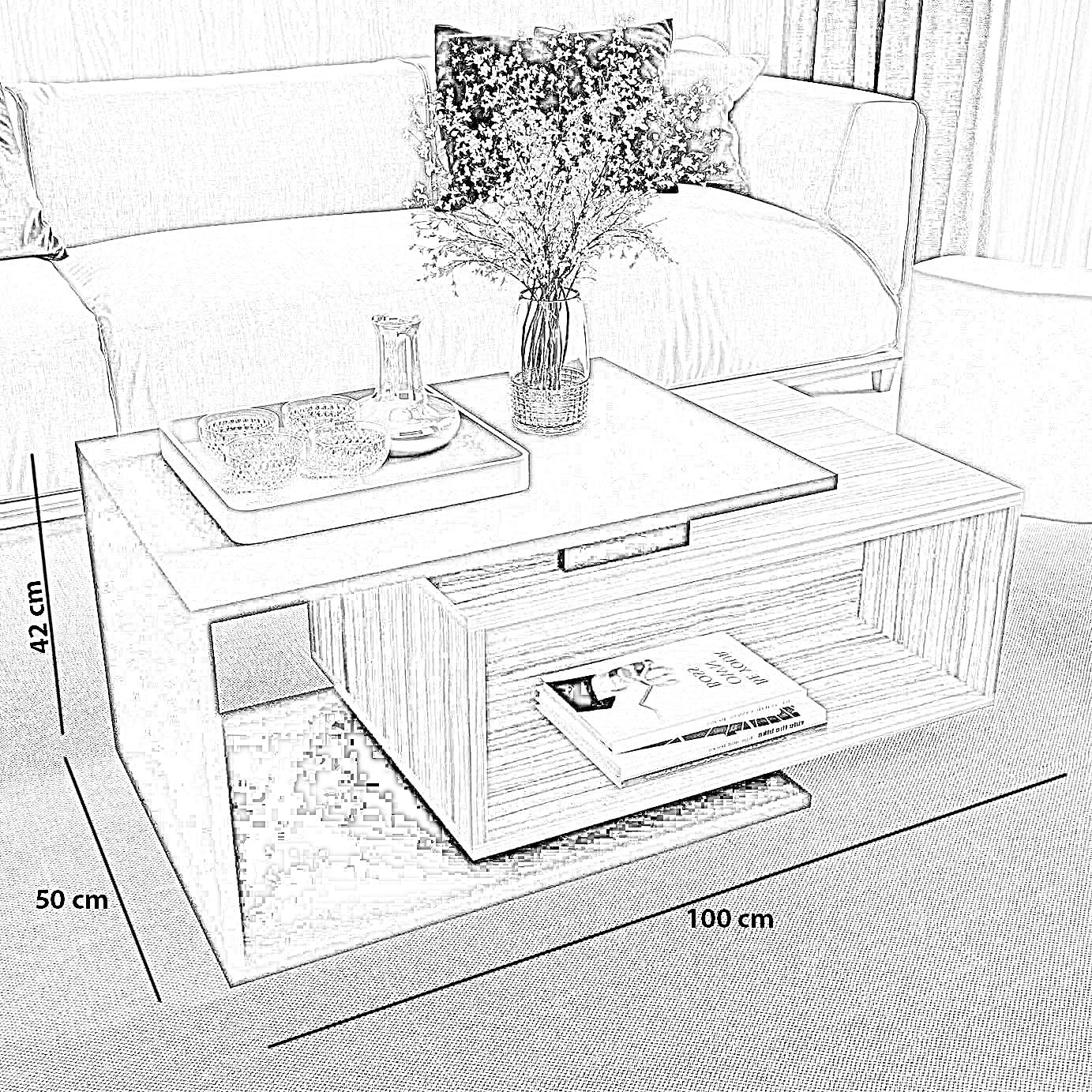 ترابيزة قهوة ام دي اف، 100*50*42 سم