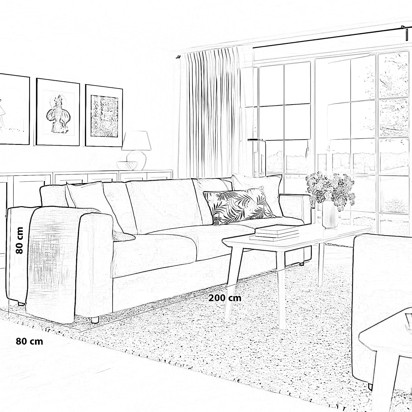 كنبة خشب زان، 200*80*80 سم