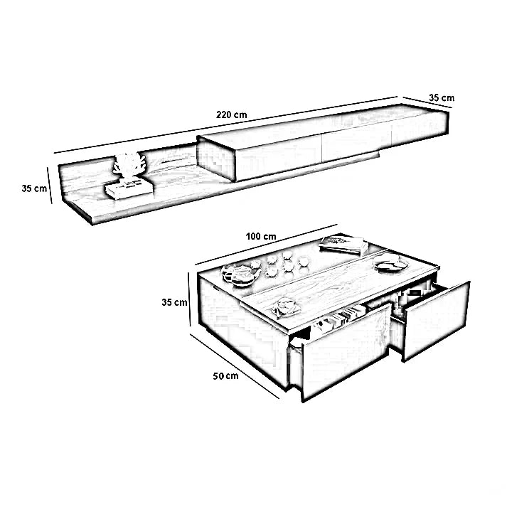 طقم ترابيزة تليفزيون مع ترابيزة قهوة، خشب ام دي اف - قطعتين