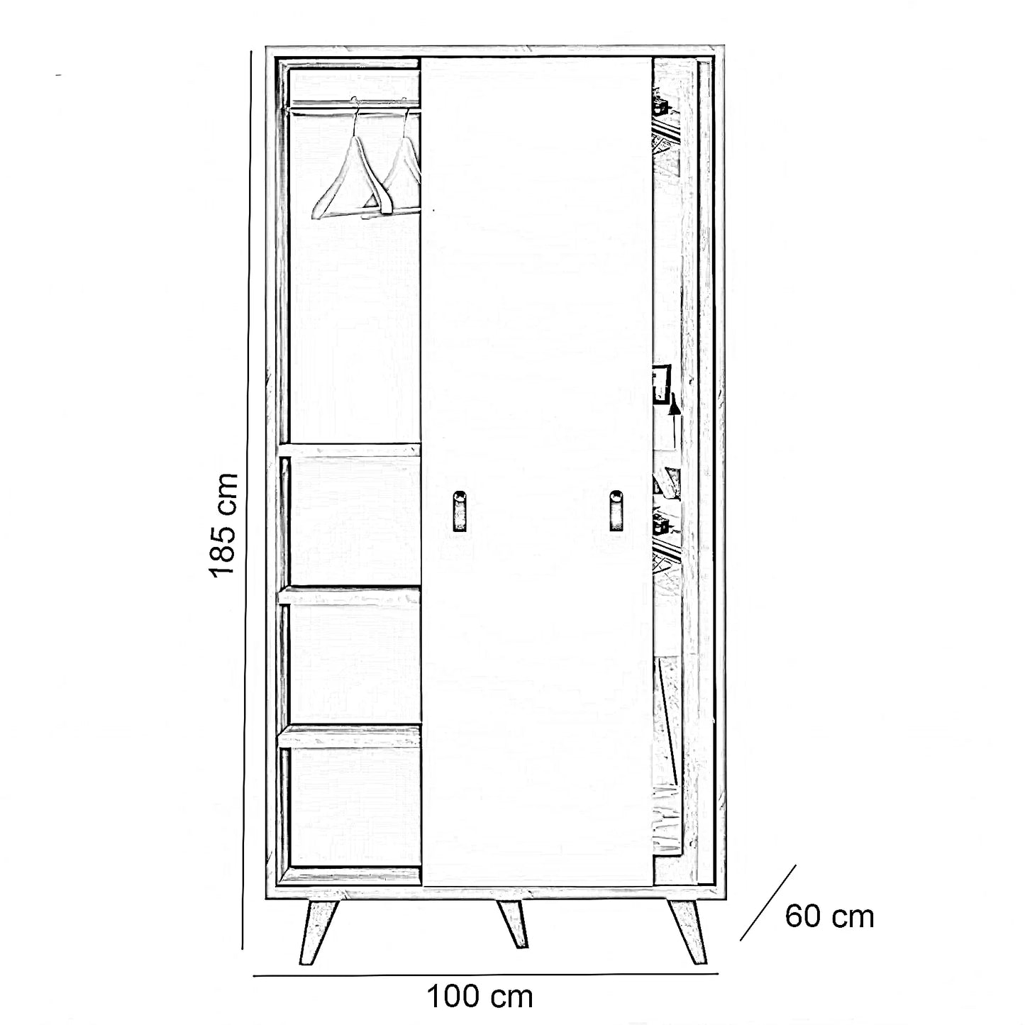 دولاب خشب ام دي اف، 100*60*185 سم