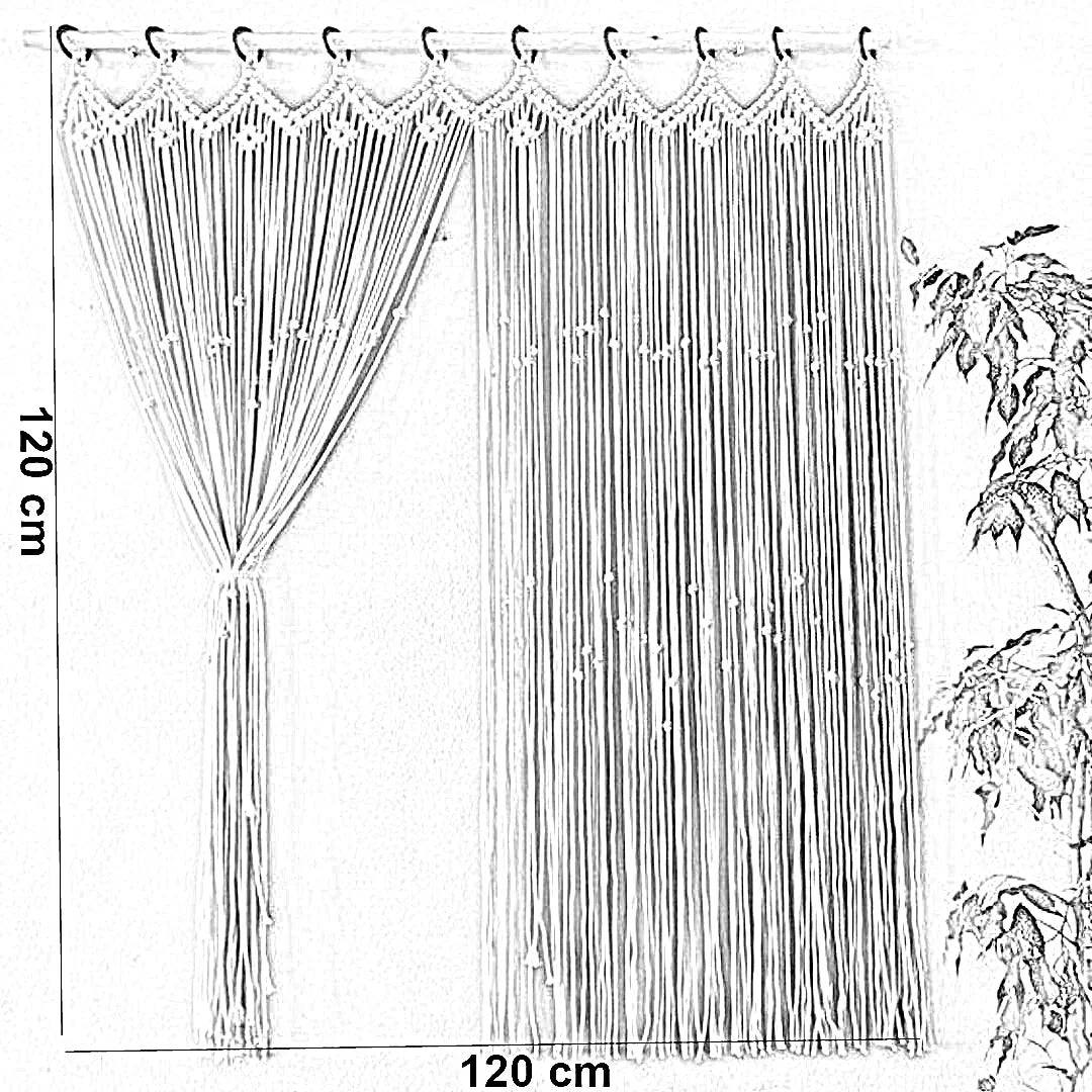 ستارة مكرمية خشب موسكي وقطن، 120*120 سم