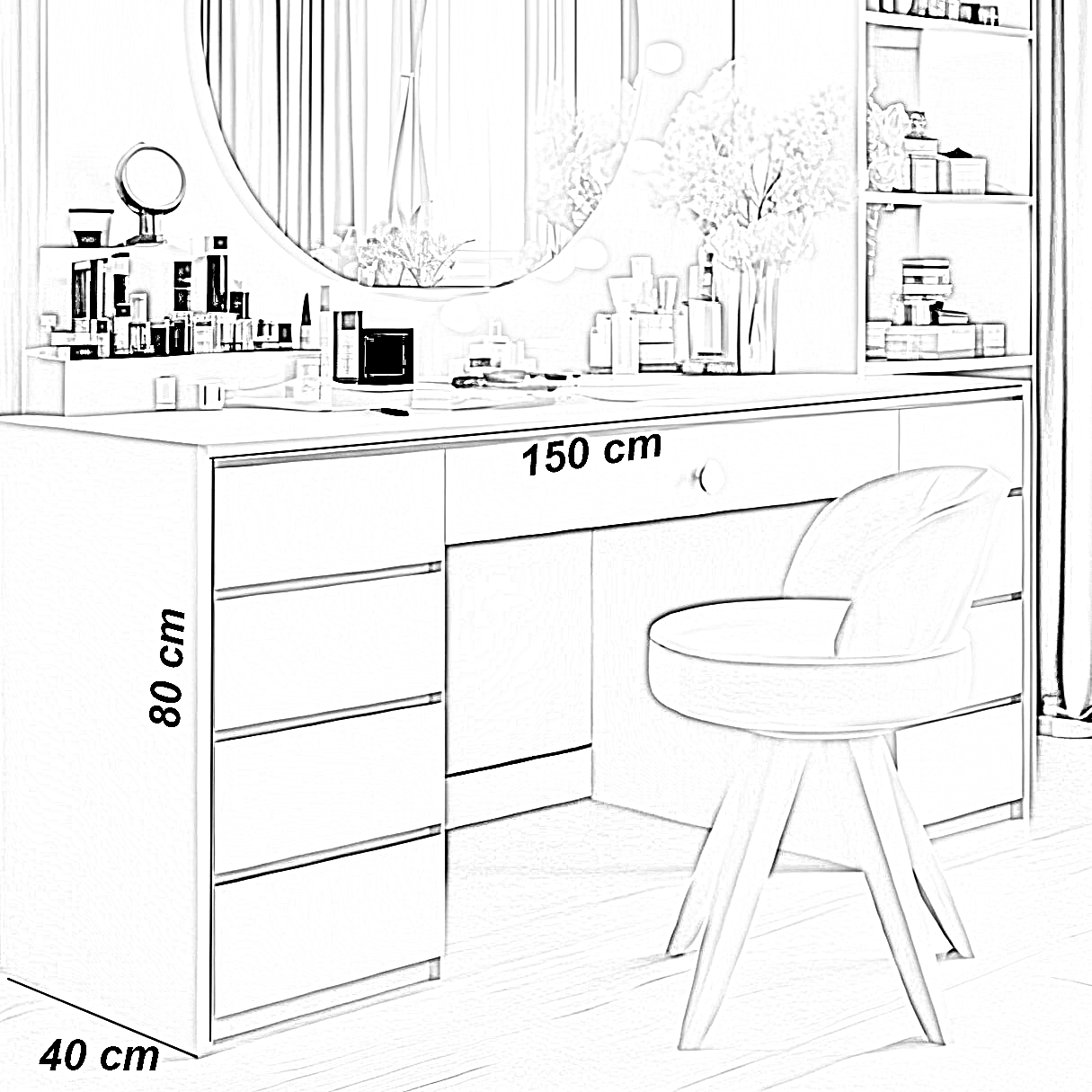 تسريحة خشب ام دي اف، 150*40*80 سم