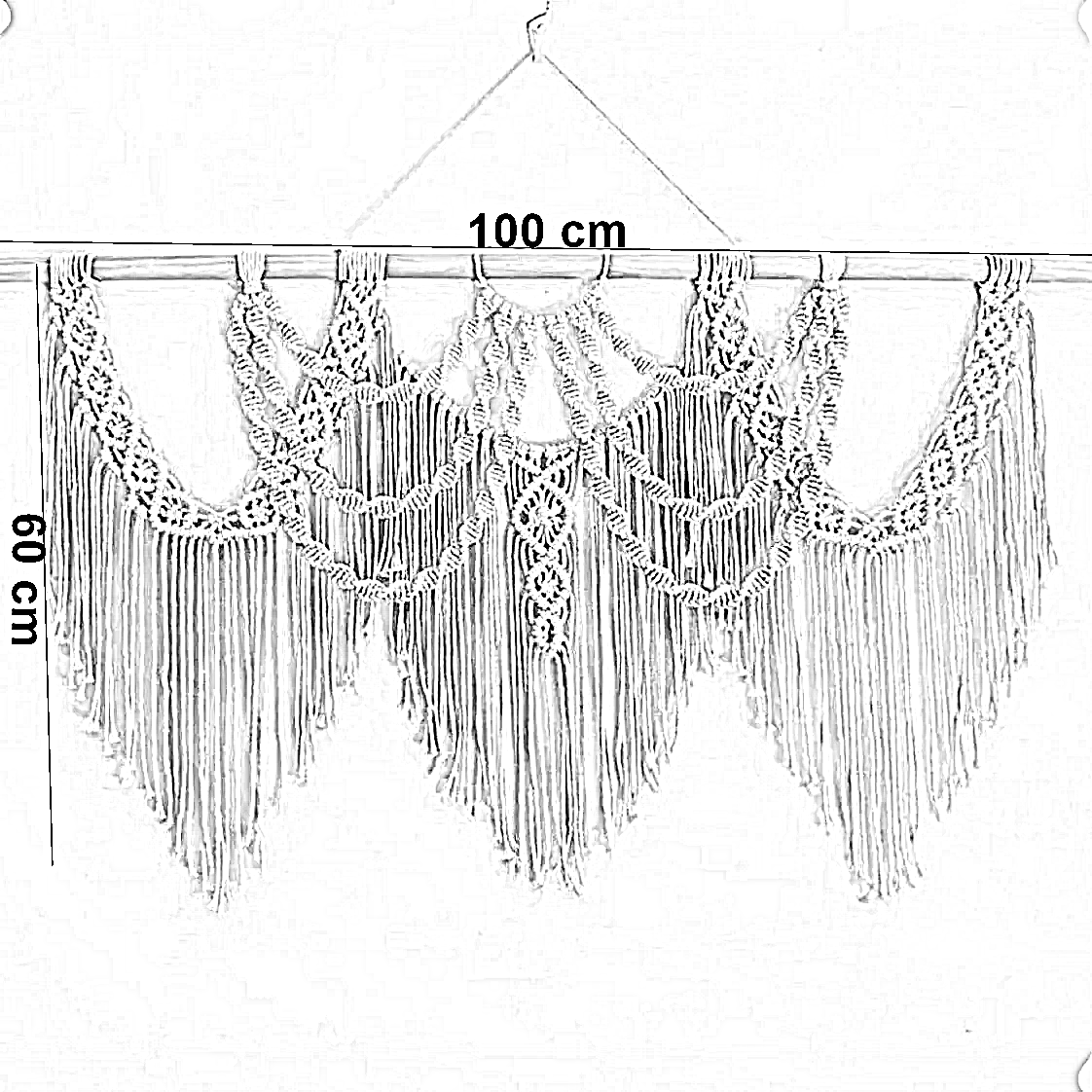 مكرمية حائط قطن وخشب طبيعي، 100*60 سم