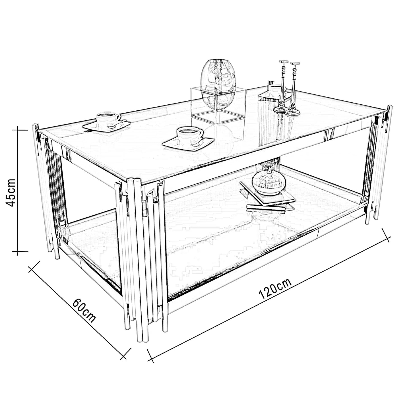 ترابيزة قهوة ستيل، 120*60*45 سم