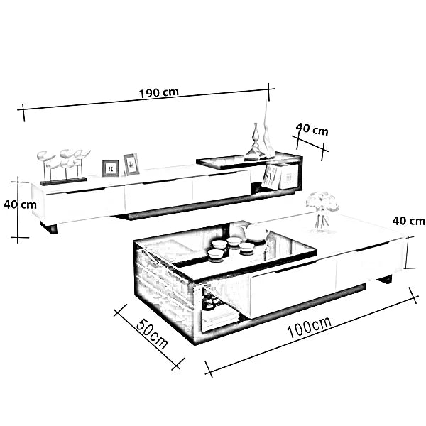 طقم ترابيزة تليفزيون مع ترابيزة قهوة، خشب ام دي اف - قطعتين